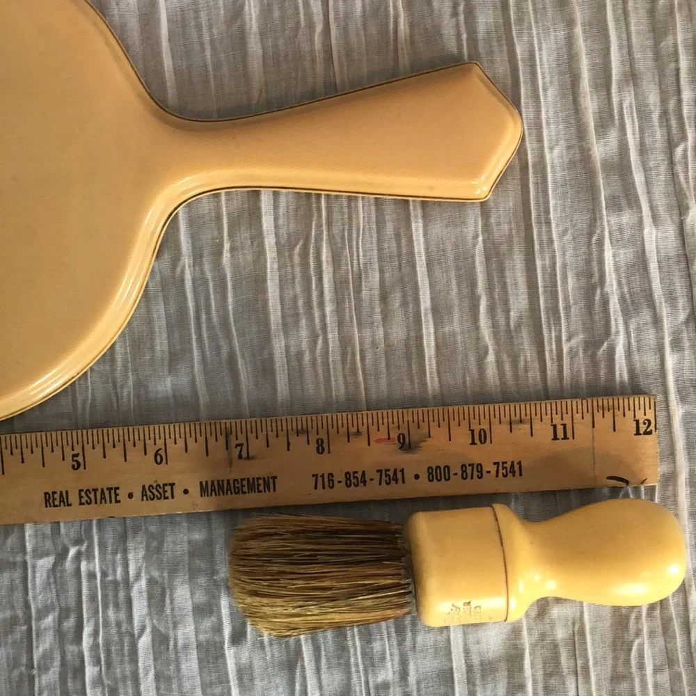 Vtg Century WOMEN MEN BEAUTY VANITY SET hand mirror hair receiver shaving brush